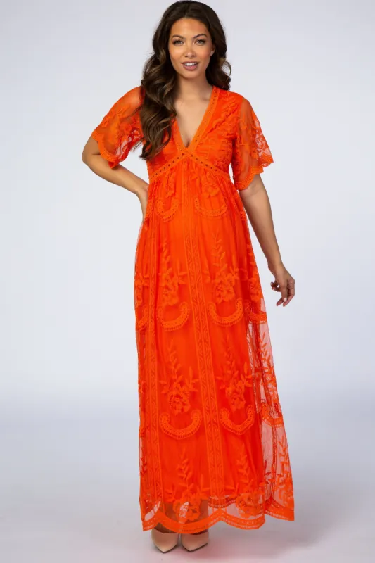 PinkBlush Neon Orange Lace Mesh Overlay Maternity Maxi Dress sold by Pinkblush