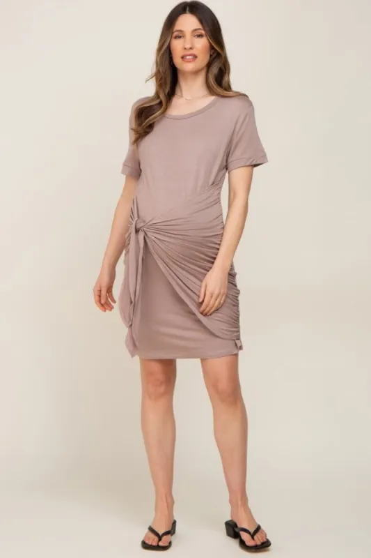 Mocha Ruched Tie Maternity Dress sold by Pinkblush