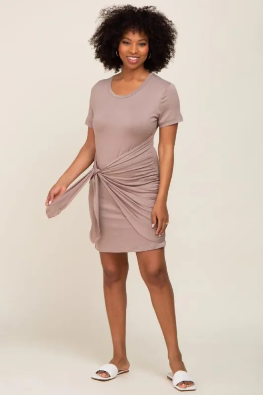 Mocha Ruched Tie Dress sold by Pinkblush