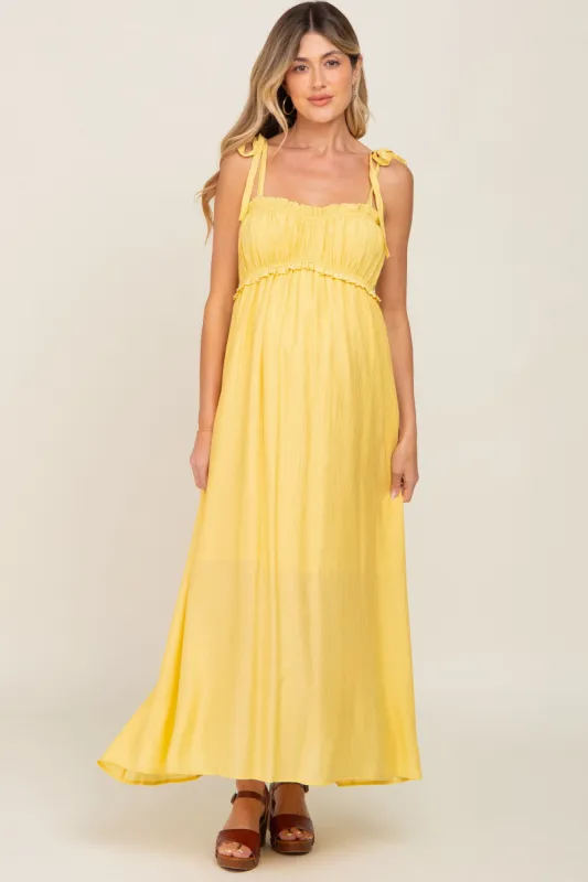 Yellow Sleeveless Ruffle Trim Maternity Maxi Dress sold by Pinkblush