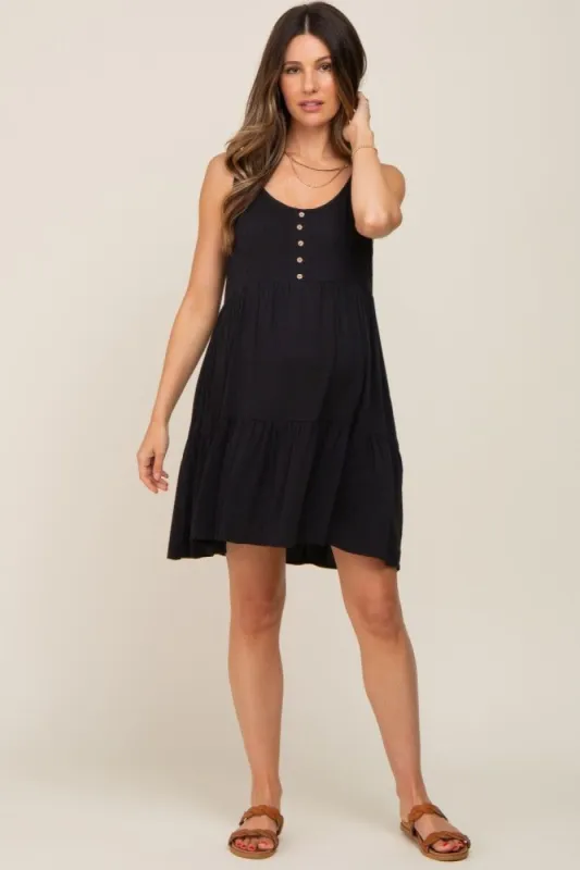 Black Sleeveless Tiered Maternity Dress sold by Pinkblush