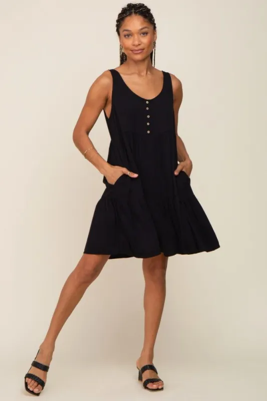 Black Sleeveless Tiered Dress sold by Pinkblush