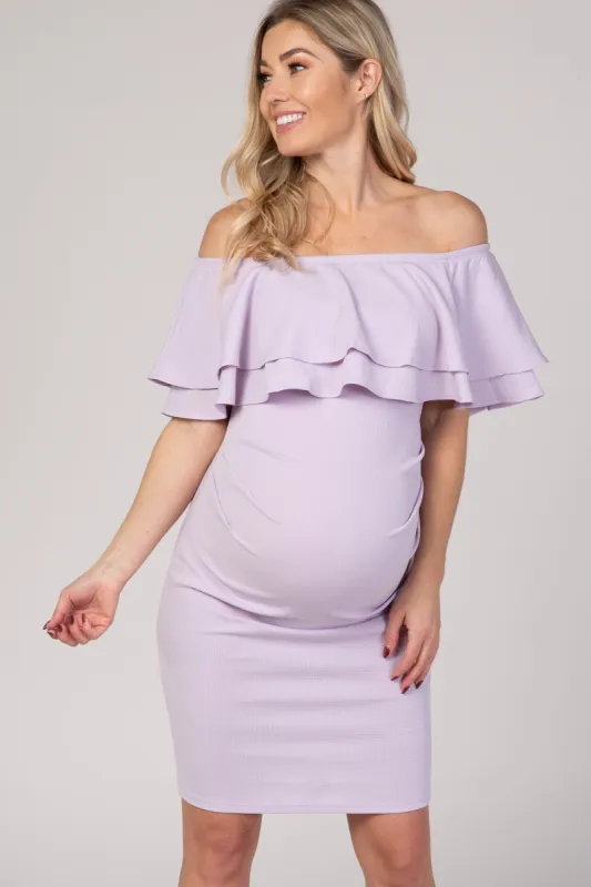 PinkBlush Lavender Off Shoulder Fitted Maternity Dress sold by Pinkblush
