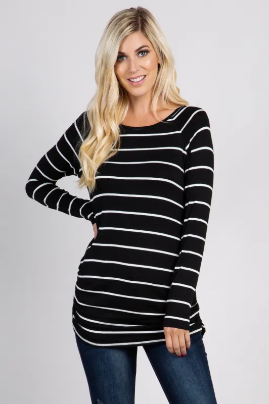 Black Striped Ruched Top sold by Pinkblush