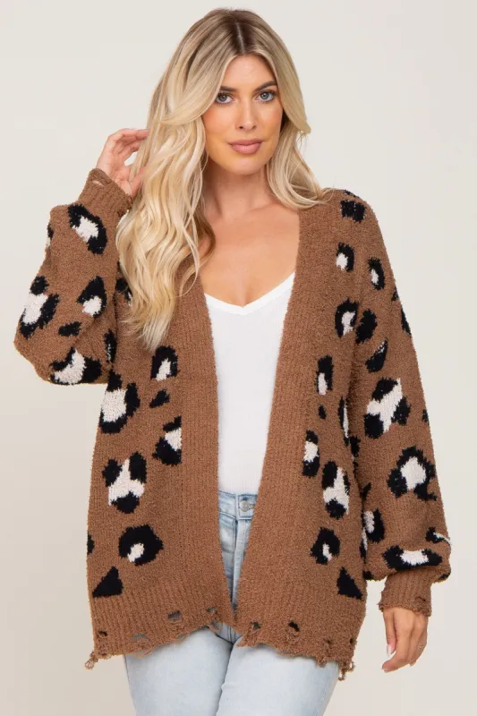 Mocha Leopard Print Knit Distressed Sweater sold by Pinkblush