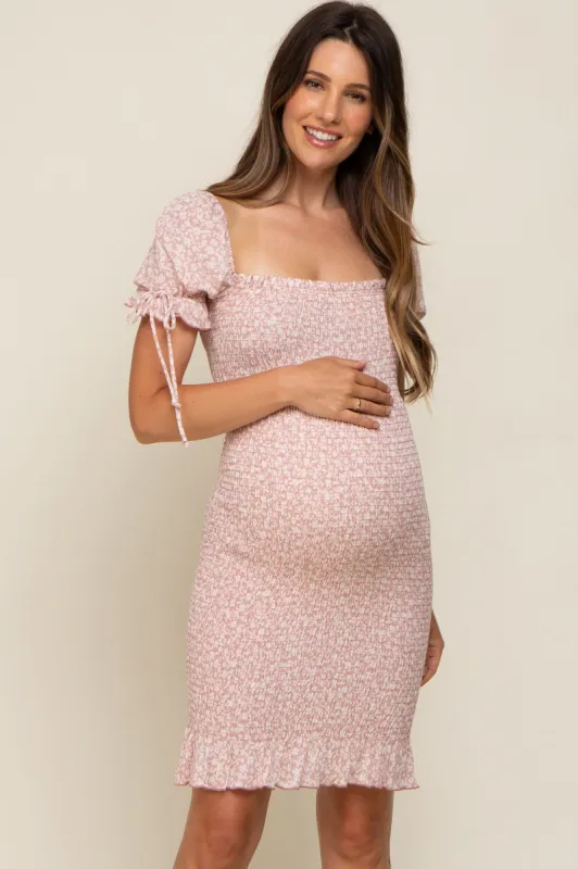 Mauve Floral Smocked Maternity Mini Dress sold by Pinkblush