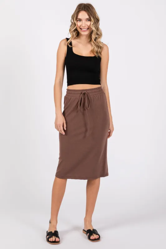 Brown Drawstring Midi Skirt sold by Pinkblush