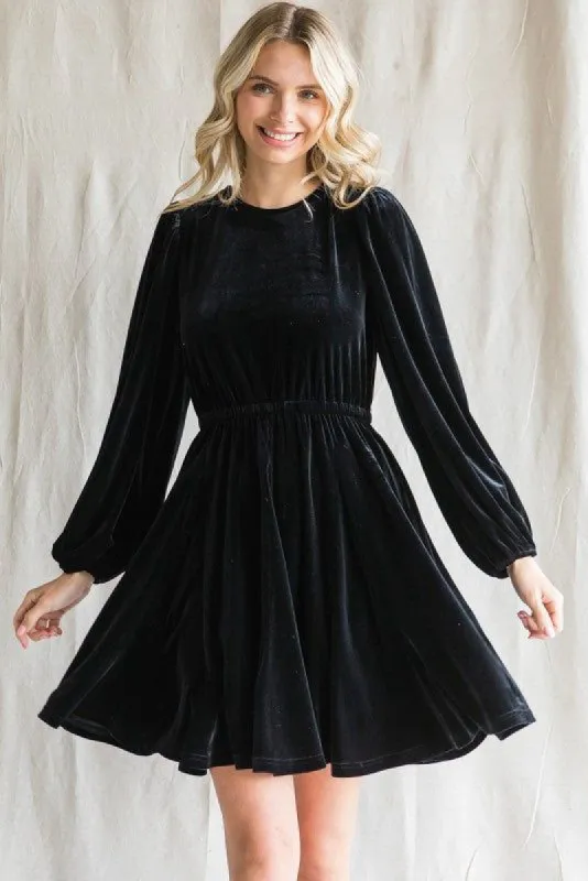 Black Velvet Back Tie Dress With Pockets sold by Pinkblush