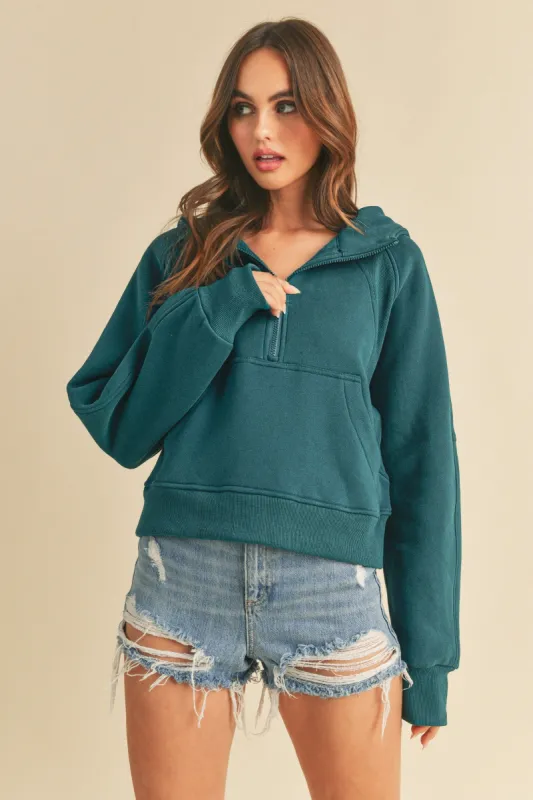 Teal Half-Zip Hoodie sold by Pinkblush