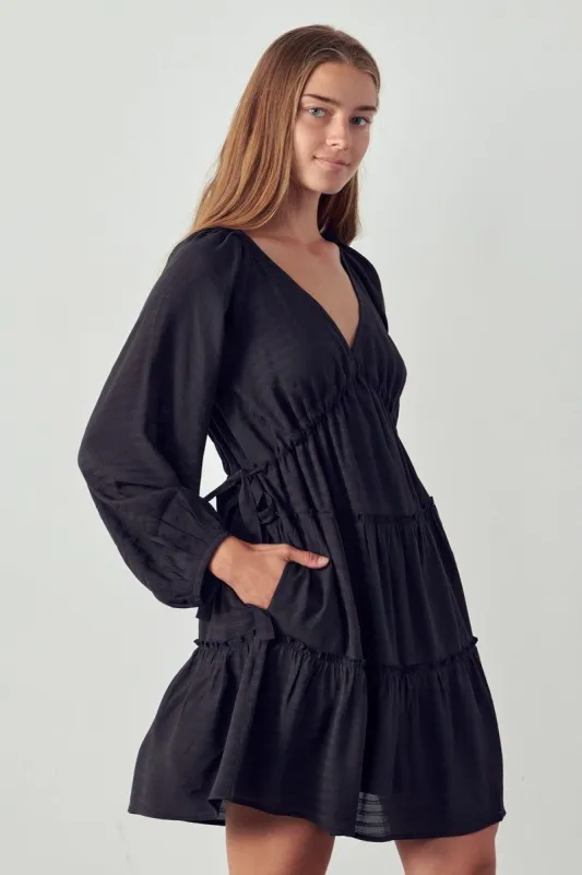 Black Pintuck Plunge Dress With Pockets sold by Pinkblush