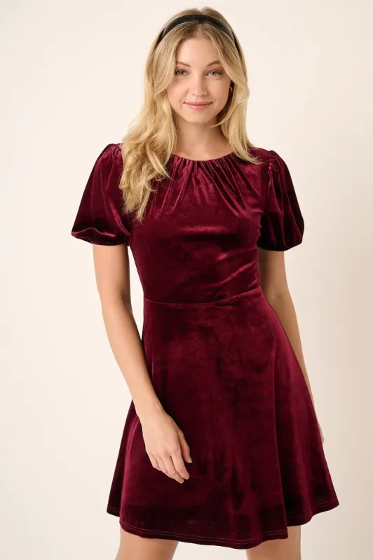 Wine Velvet Short Sleeve Mini Dress sold by Pinkblush