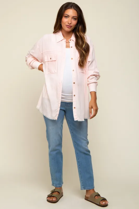 Peach Collared Button Front Raw Hem Maternity Top sold by Pinkblush