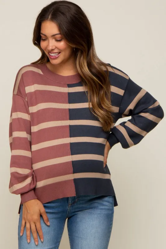 Mauve Striped Colorblock Maternity Knit Top sold by Pinkblush