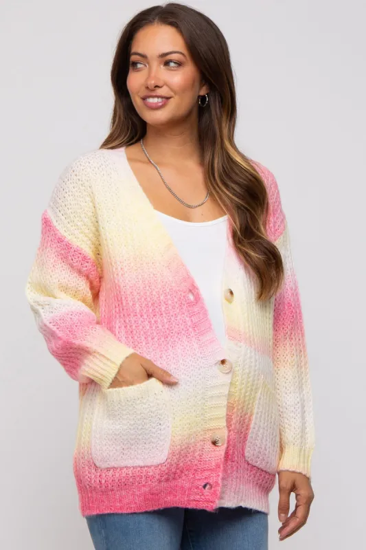 Pink Multi Gradation Button Down Knit Cardigan Sweater sold by Pinkblush