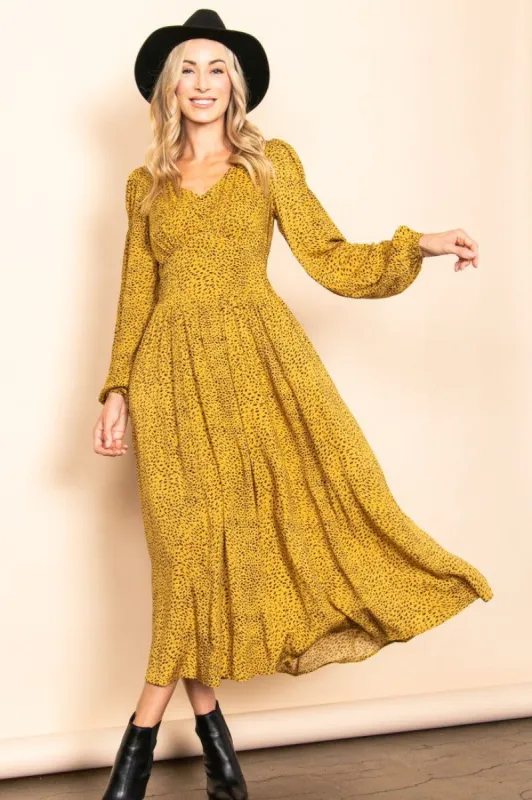 Mustard Printed Boho Midi Dress sold by Pinkblush