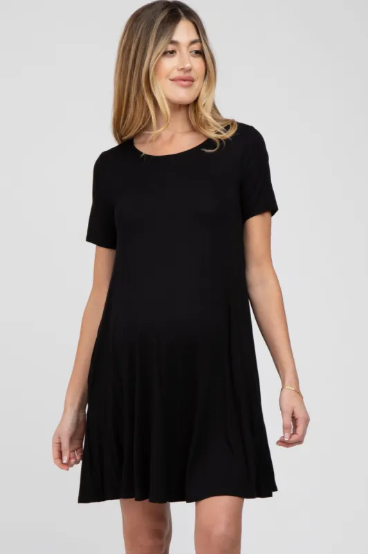 Black Basic Short Sleeve Maternity Dress sold by Pinkblush