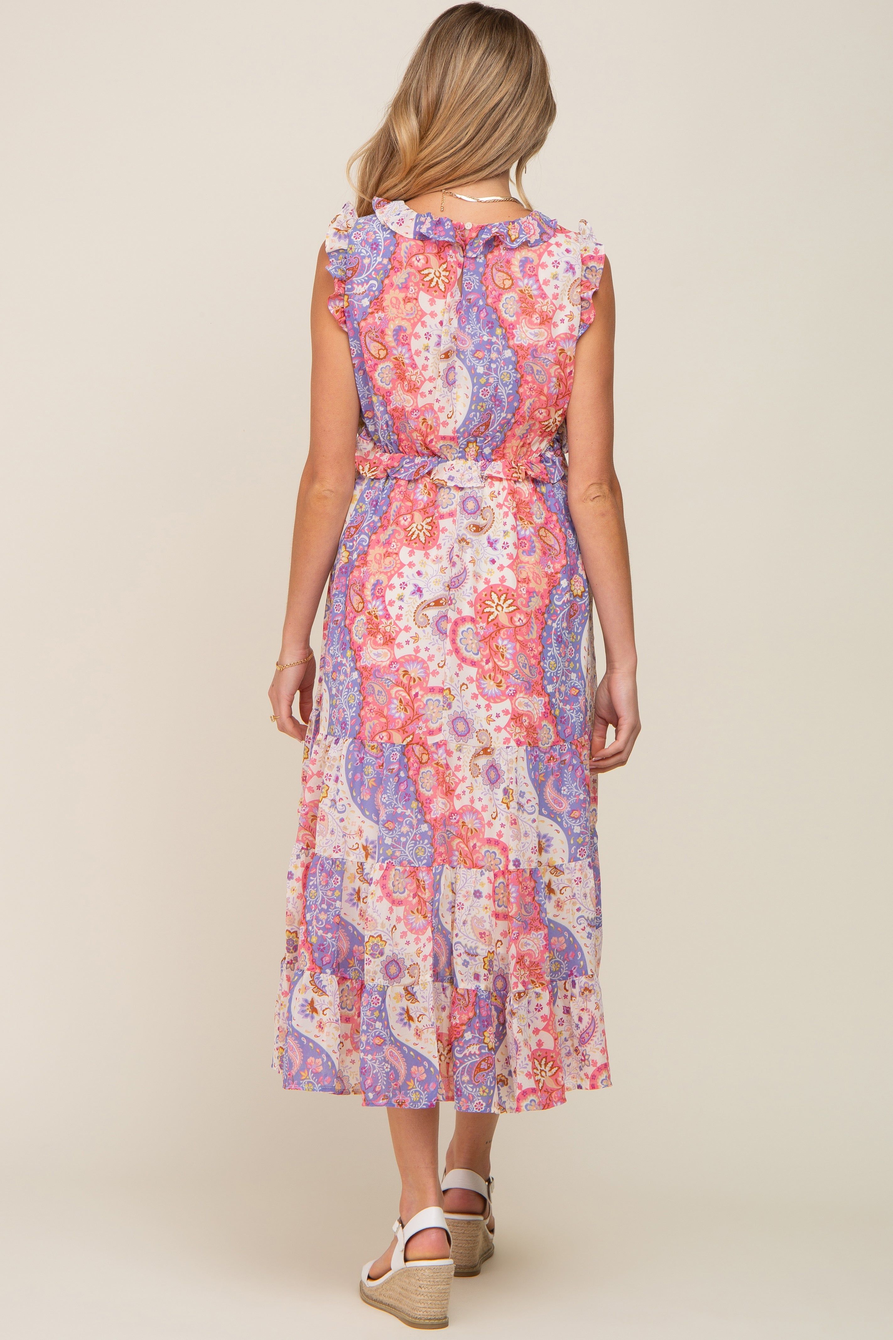 Pink Floral Paisley Ruffle Side Cutout Maternity Midi Dress sold by Pinkblush product image thumbnail 3