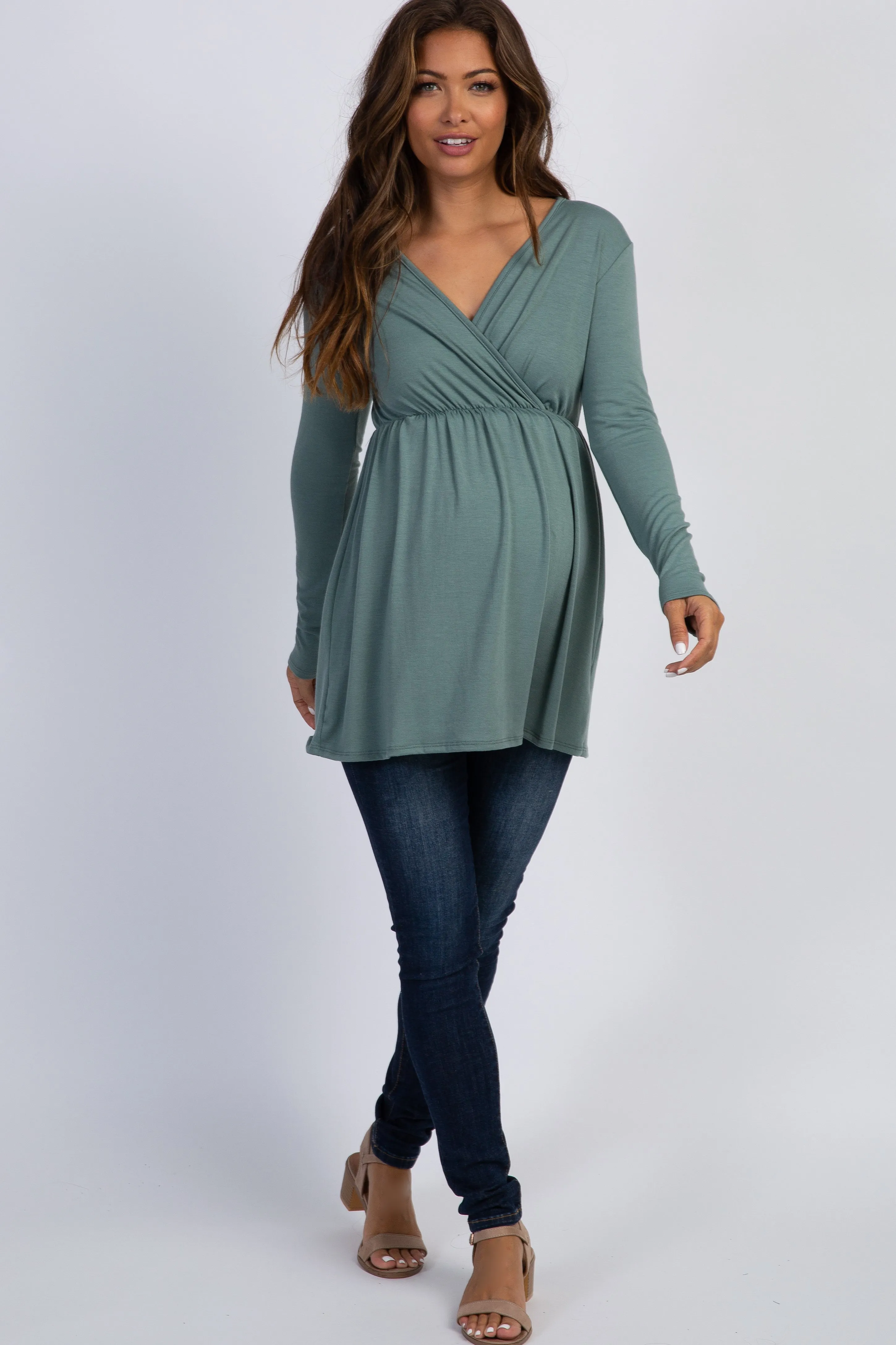 PinkBlush Olive Green Long Sleeve Wrap Front Maternity Nursing Top sold by Pinkblush product image thumbnail 5