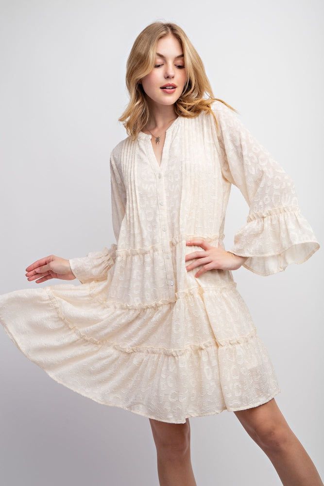Ivory Textured Chiffon Button Down Woven Dress sold by Pinkblush