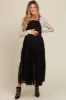 Black Overall Crochet Lace Tiered Maternity Dress sold by Pinkblush