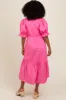 Fuchsia Short Puff Sleeve Tiered Midi Dress sold by Pinkblush