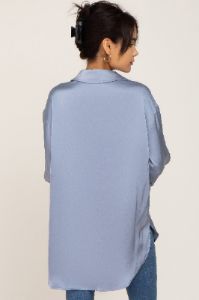Blue Satin Button Up Blouse sold by Pinkblush