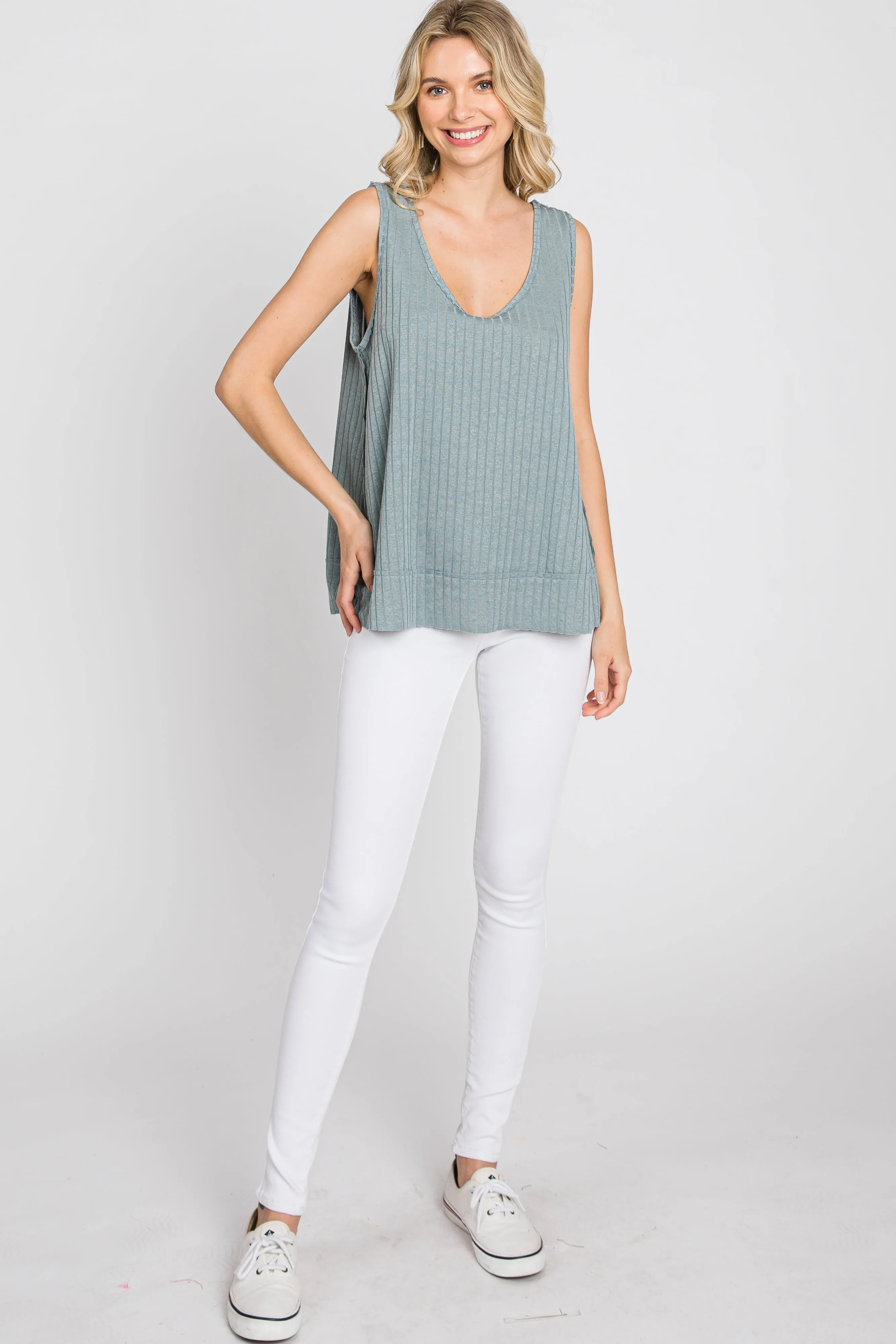 Slate Blue Ribbed Raw Hem Tank Top sold by Pinkblush product image thumbnail 2