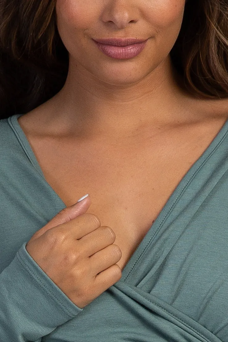 PinkBlush Olive Green Long Sleeve Wrap Front Maternity Nursing Top sold by Pinkblush product image thumbnail 4