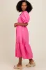 Fuchsia Short Puff Sleeve Tiered Midi Dress sold by Pinkblush