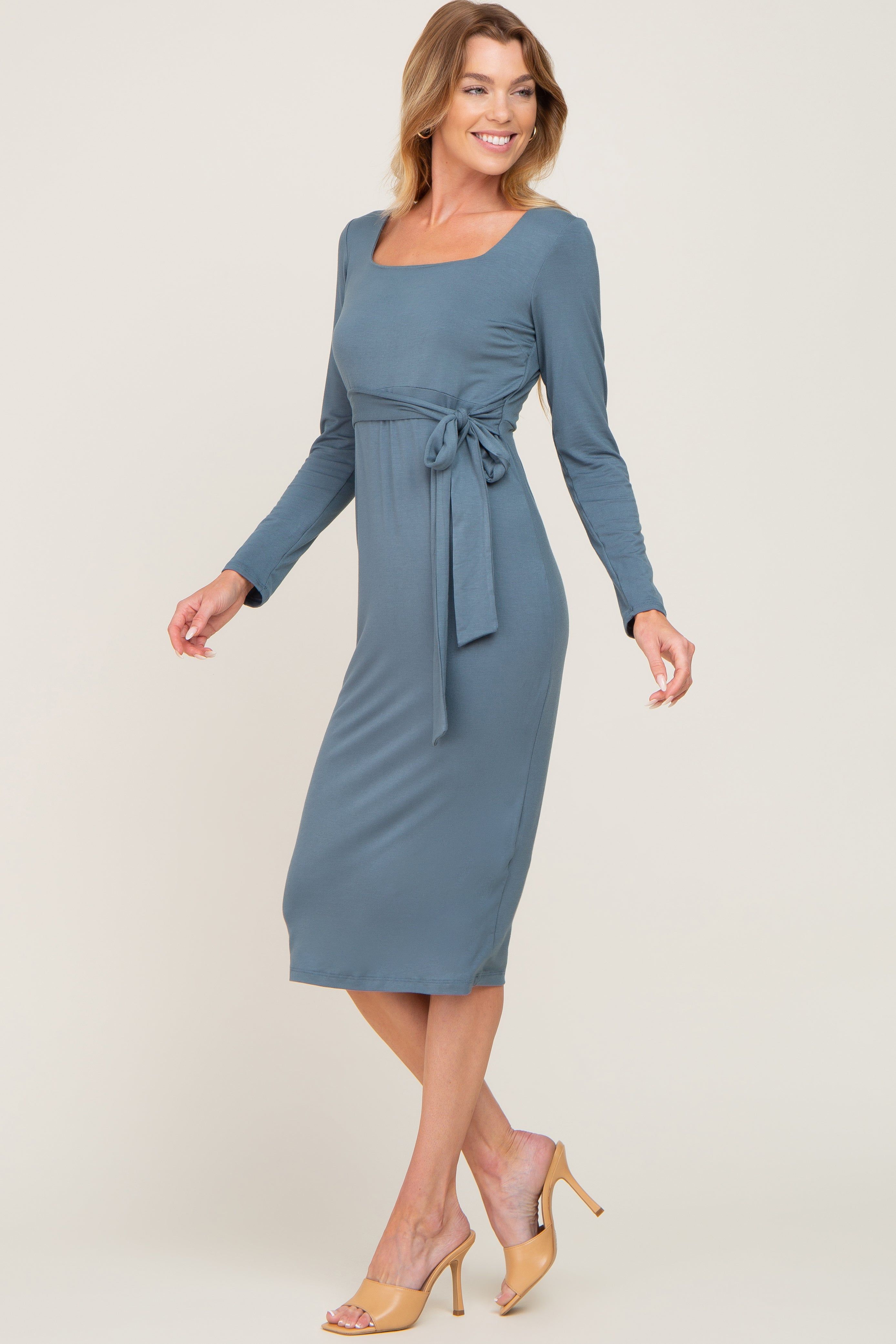 Blue Basic Square Neck Maternity Midi Dress sold by Pinkblush product image thumbnail 4