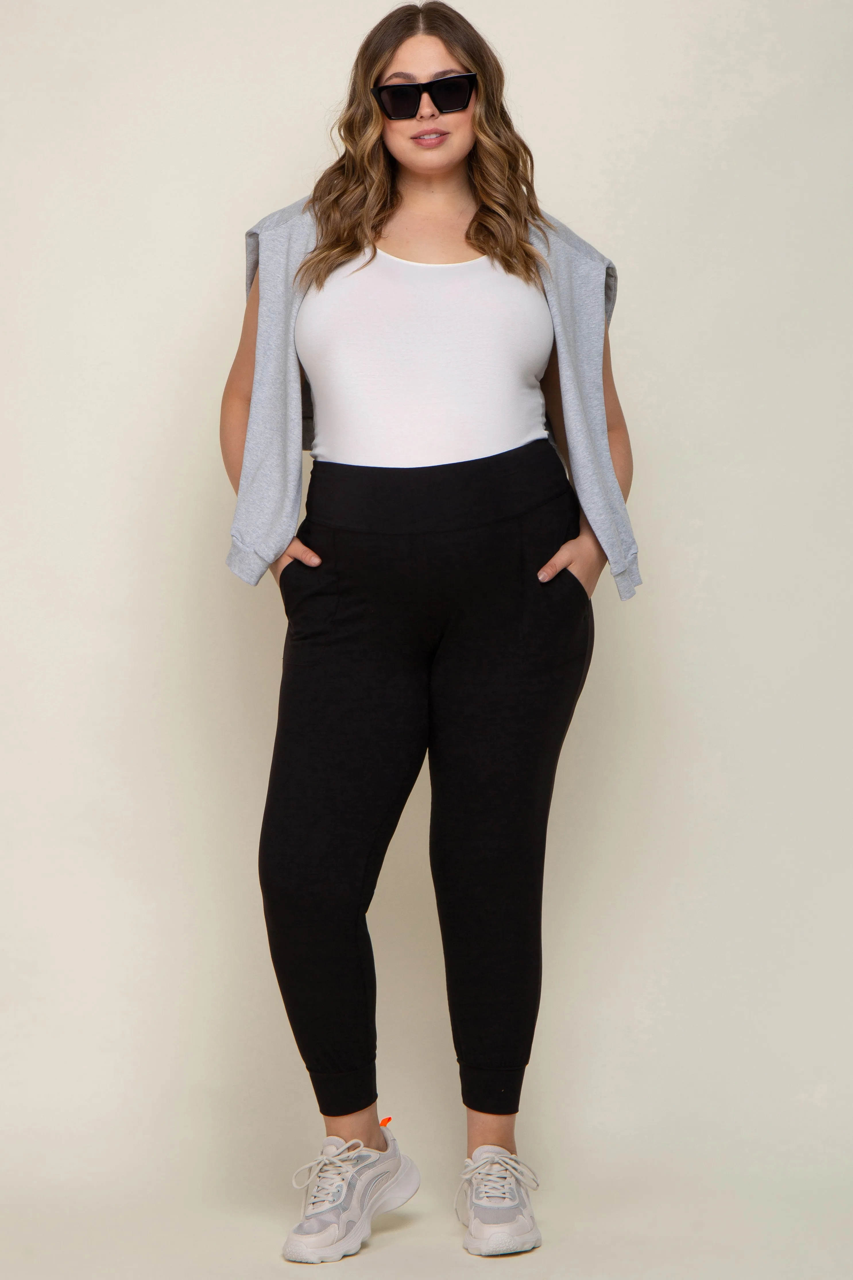 Black Soft Knit Maternity Plus Jogger Pants sold by Pinkblush