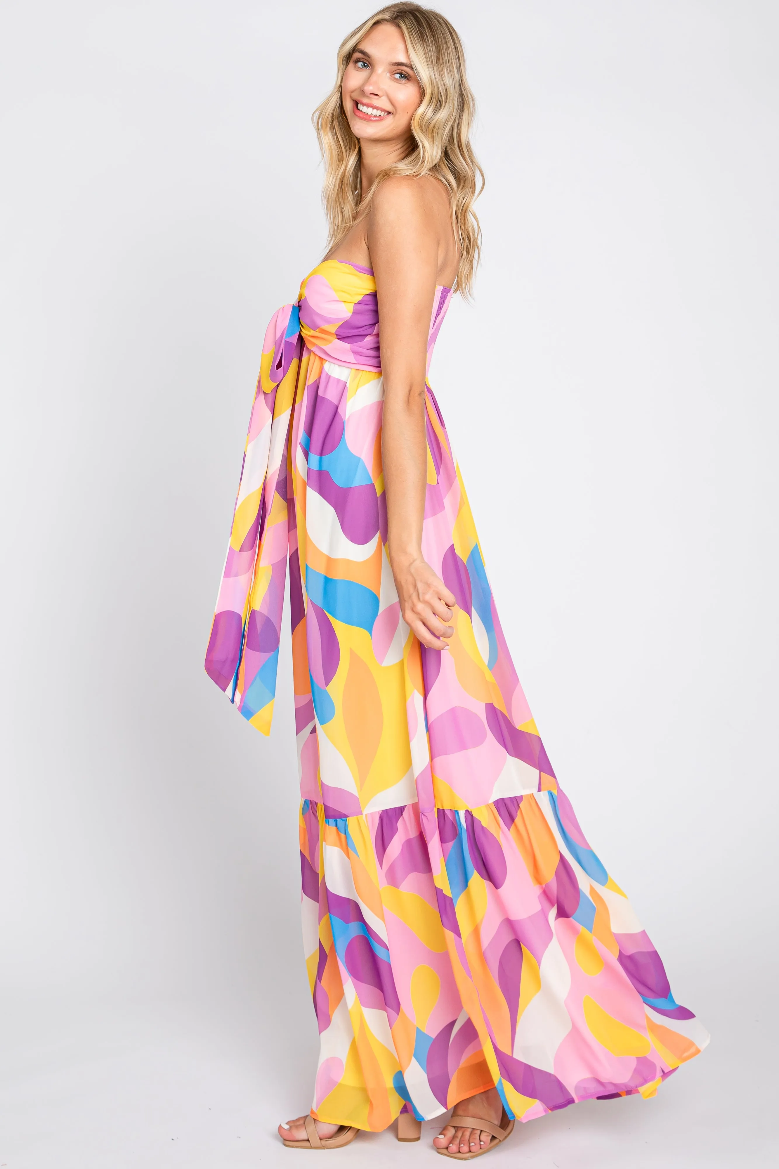 Yellow Printed Halter Maxi Dress sold by Pinkblush product image thumbnail 2