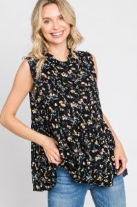 Black Floral Sleeveless Babydoll Maternity Top sold by Pinkblush