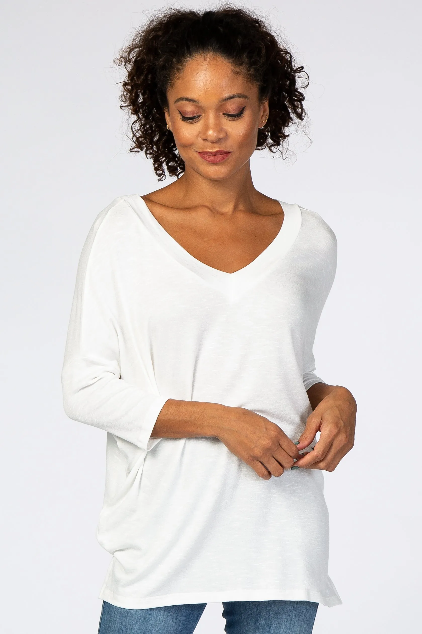 White V-Neck Dolman Sleeve Maternity Top sold by Pinkblush product image thumbnail 5