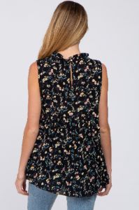 Black Floral Sleeveless Babydoll Maternity Top sold by Pinkblush