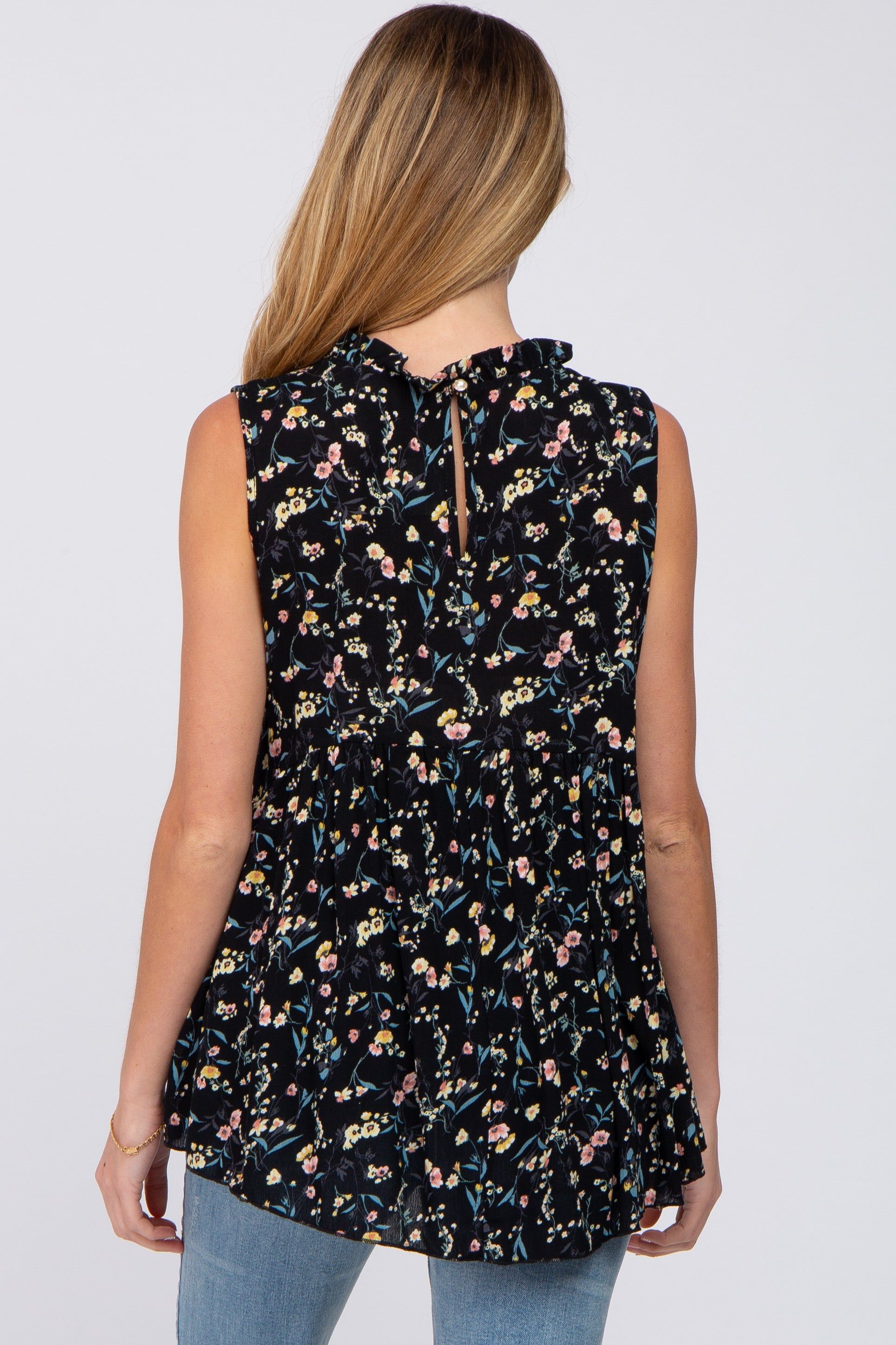 Black Floral Sleeveless Babydoll Maternity Top sold by Pinkblush product image thumbnail 3