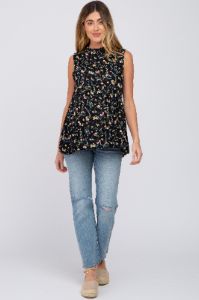 Black Floral Sleeveless Babydoll Maternity Top sold by Pinkblush