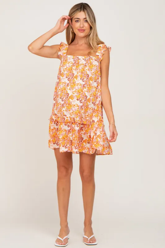 Orange Floral Sleeveless Maternity Mini Dress sold by Pinkblush