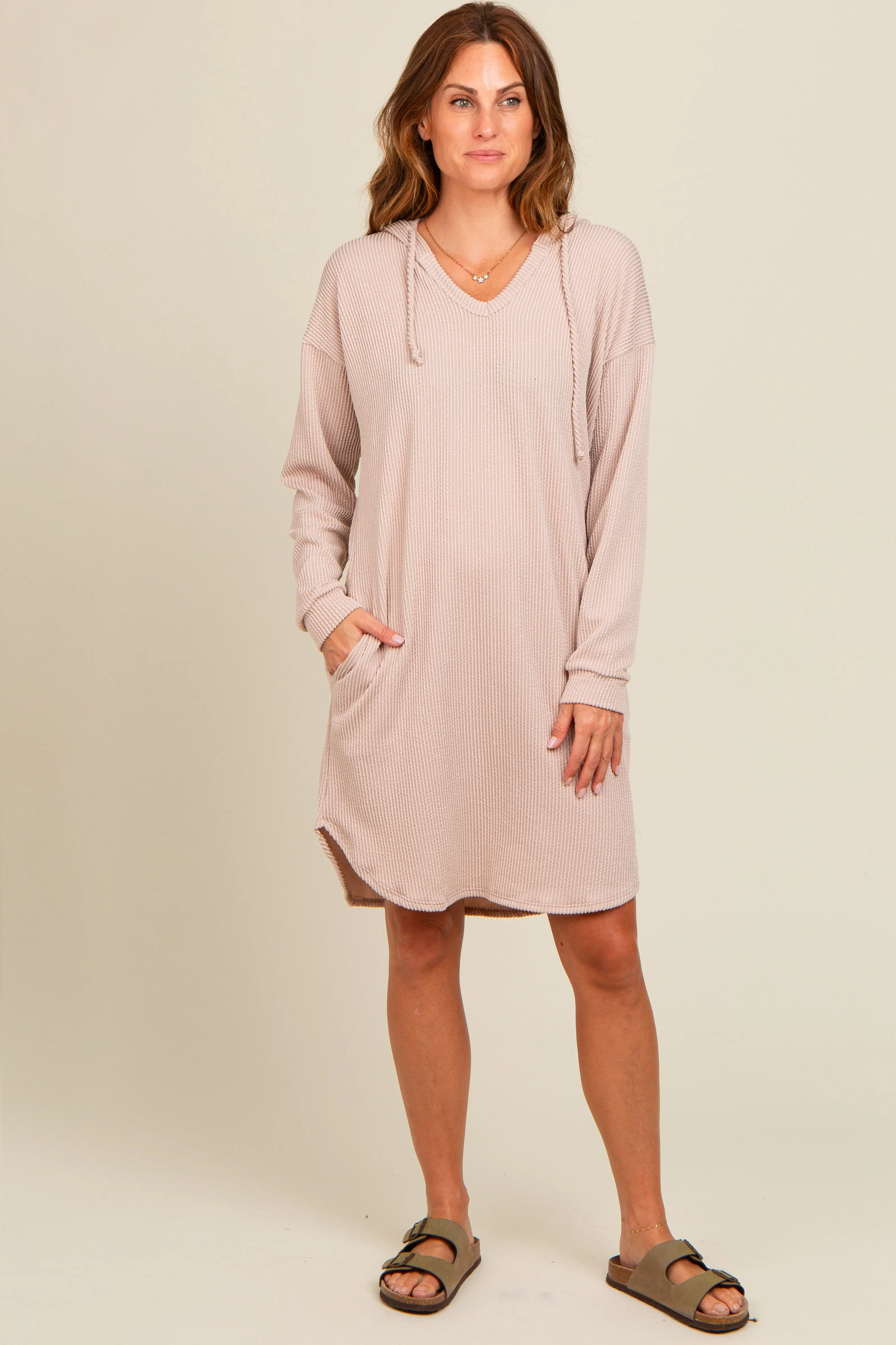 Beige Ribbed Hoodie Dress sold by Pinkblush product image thumbnail 2