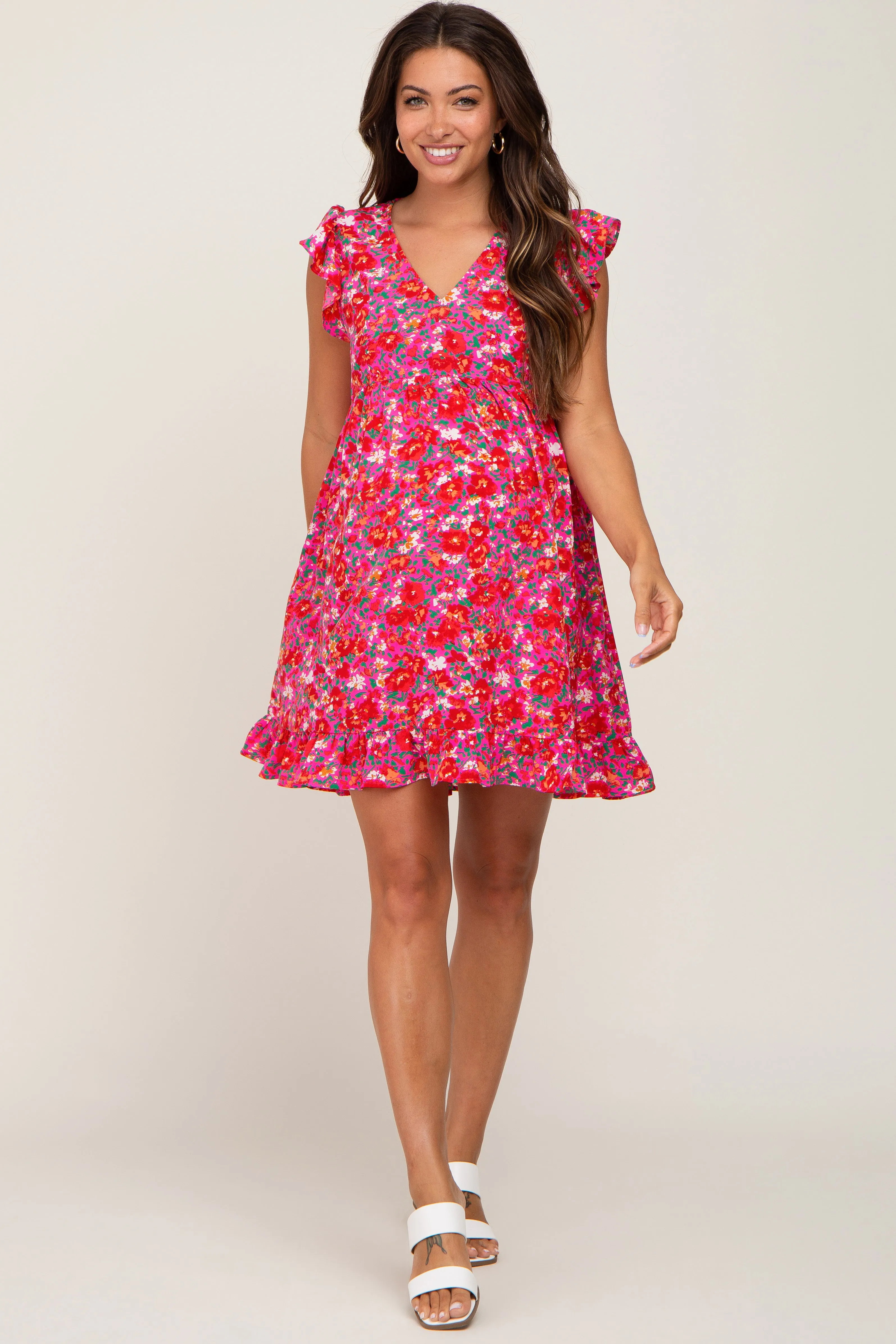Fuchsia Floral Ruffle Accent Maternity Dress sold by Pinkblush product image thumbnail 4