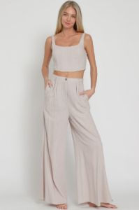 Sand Grey Sleeveless Corset Top & Pants Set sold by Pinkblush