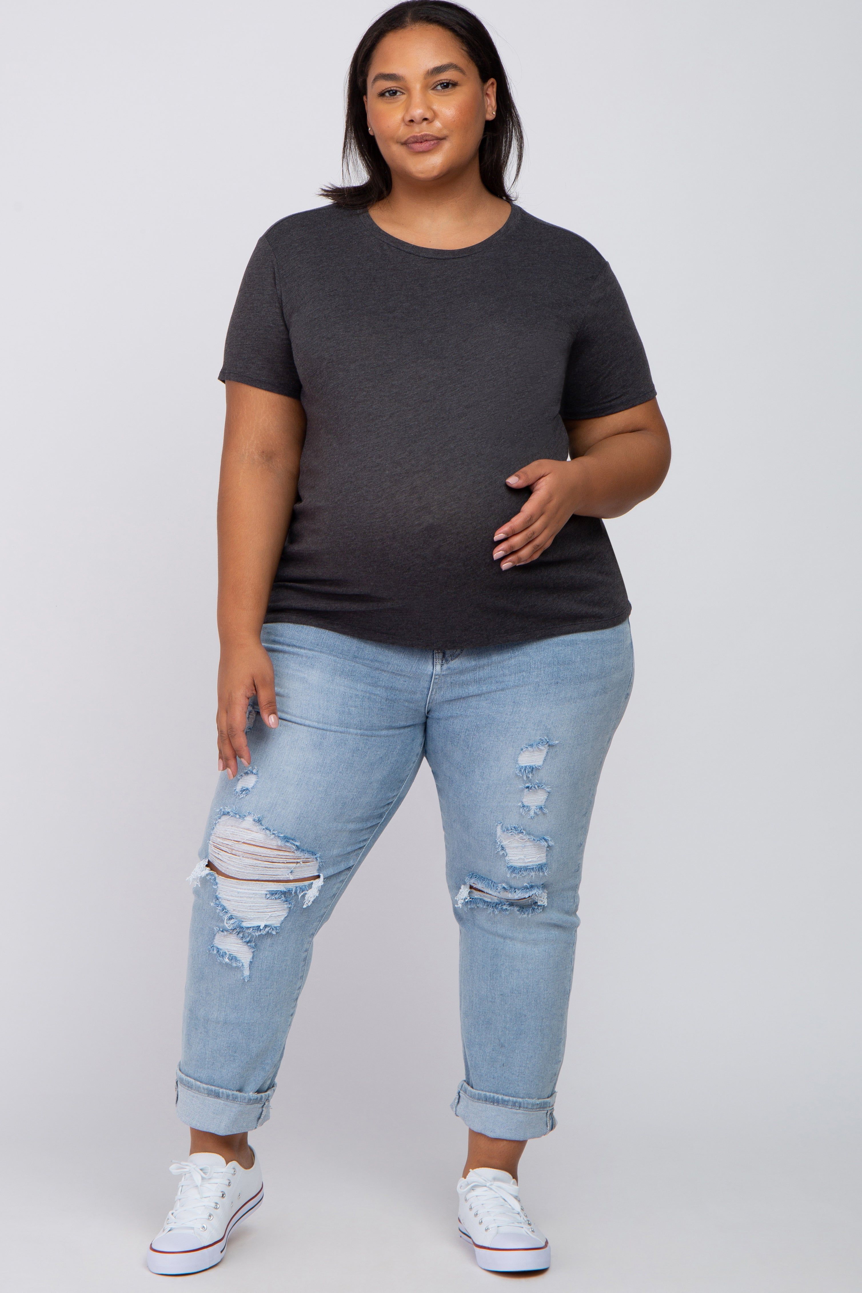 Charcoal Heathered Short Sleeve Plus Maternity Top sold by Pinkblush product image thumbnail 4