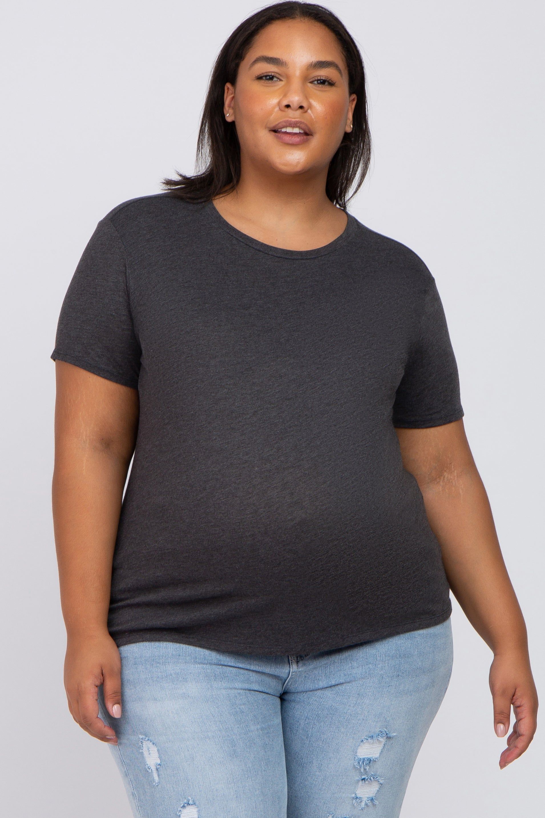 Charcoal Heathered Short Sleeve Plus Maternity Top sold by Pinkblush