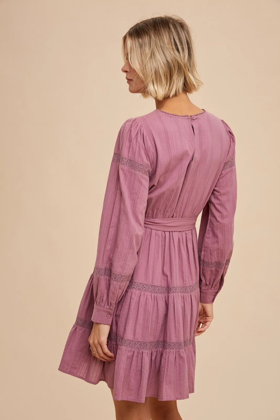 Dark Mauve Lace Inlay Long Sleeve Mini Dress sold by Pinkblush product image thumbnail 3