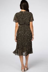Black Leaf Print Pleated Midi Dress sold by Pinkblush