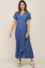 Navy Blue Floral Wrap Front V-Neck Short Sleeve Maternity Midi Dress sold by Pinkblush