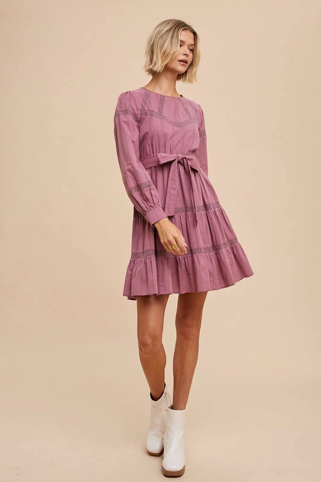 Dark Mauve Lace Inlay Long Sleeve Mini Dress sold by Pinkblush product image thumbnail 4
