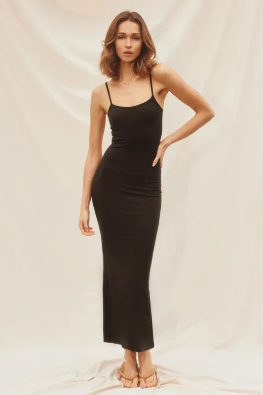 Black Ribbed Basic Midi Dress sold by Pinkblush