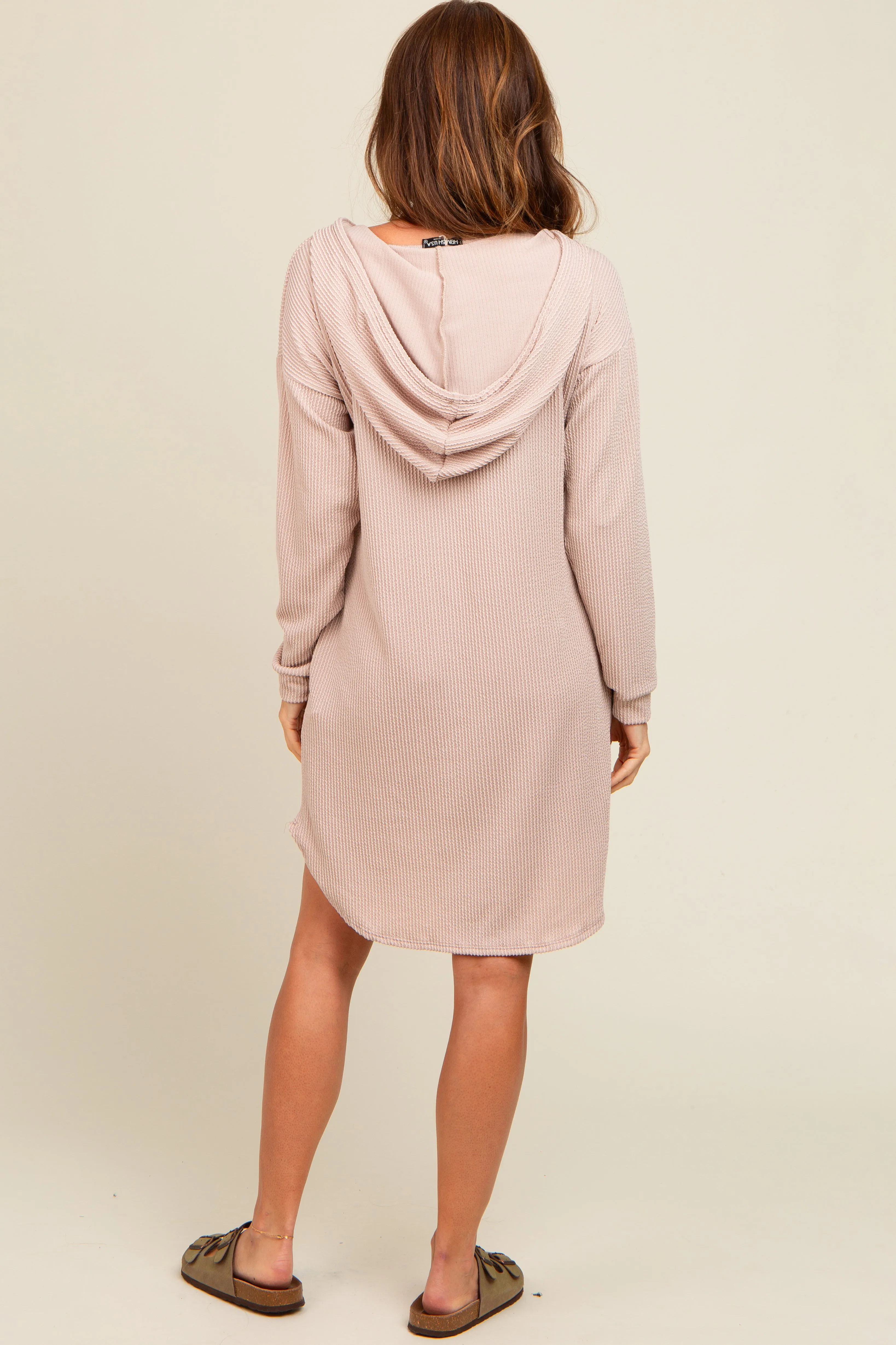 Beige Ribbed Hoodie Dress sold by Pinkblush product image thumbnail 4