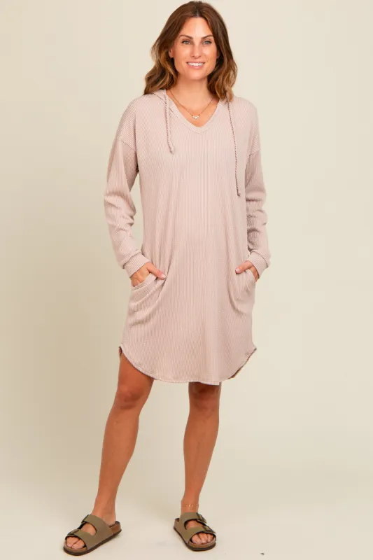 Beige Ribbed Hoodie Dress sold by Pinkblush